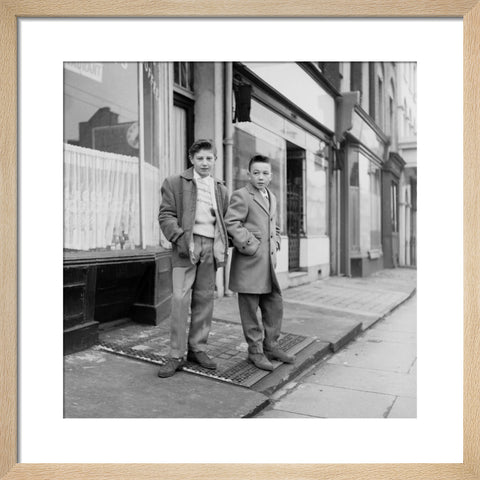 Two young 'teddy boys' pose in the street 1960