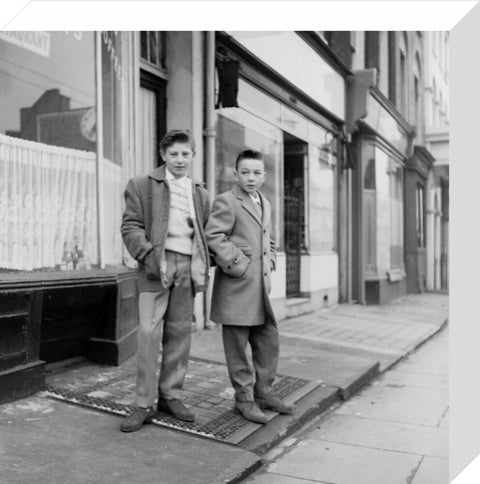 Two young 'teddy boys' pose in the street 1960