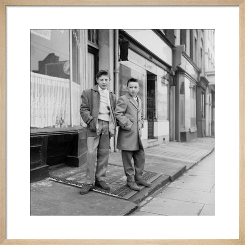 Two young 'teddy boys' pose in the street 1960