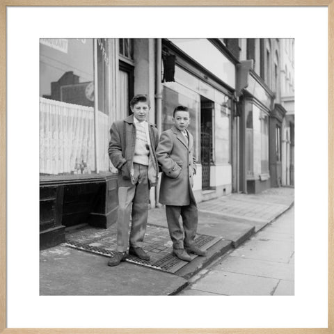 Two young 'teddy boys' pose in the street 1960