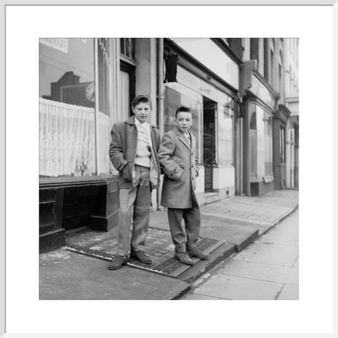 Two young 'teddy boys' pose in the street 1960