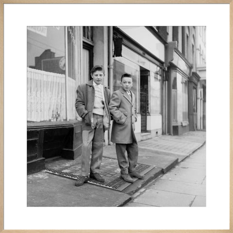Two young 'teddy boys' pose in the street 1960