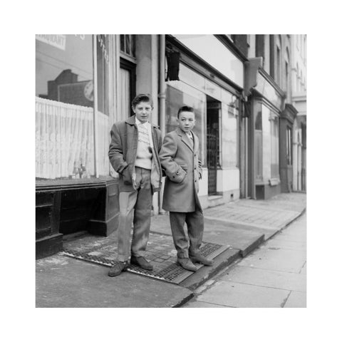 Two young 'teddy boys' pose in the street 1960
