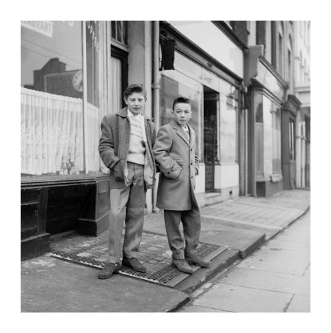 Two young 'teddy boys' pose in the street 1960