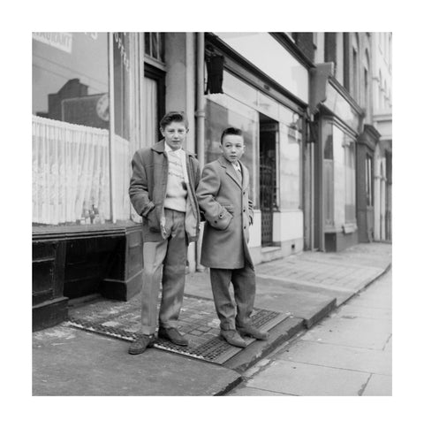 Two young 'teddy boys' pose in the street 1960