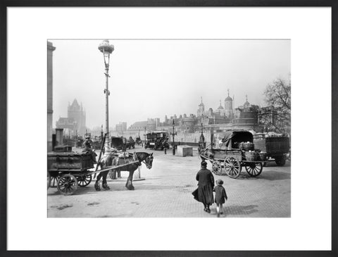 Street scene with tower of London in the distance 20th century
