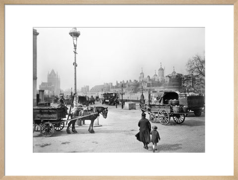 Street scene with tower of London in the distance 20th century
