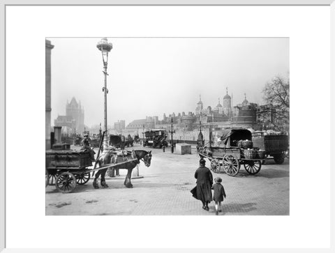 Street scene with tower of London in the distance 20th century