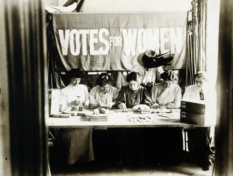 Suffragettes preparing and counting tickets 1909