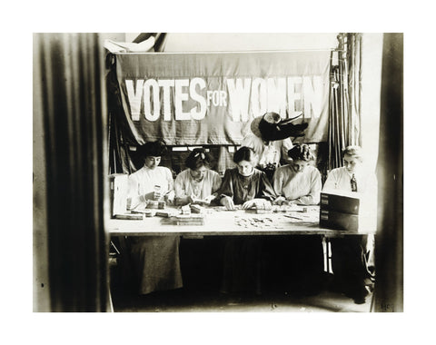 Suffragettes preparing and counting tickets 1909