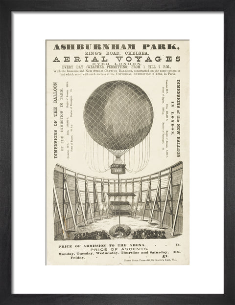 A poster advertising the 'New Steam Captive Balloon' 1868-1870