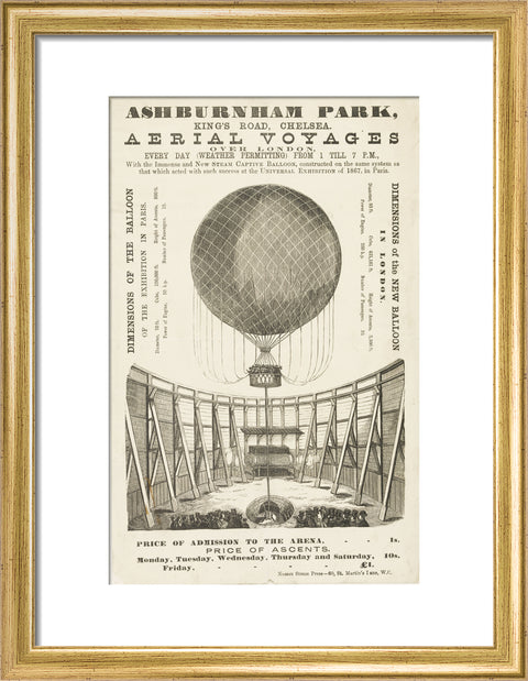 A poster advertising the 'New Steam Captive Balloon' 1868-1870