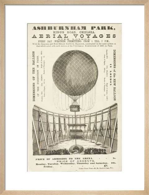 A poster advertising the 'New Steam Captive Balloon' 1868-1870
