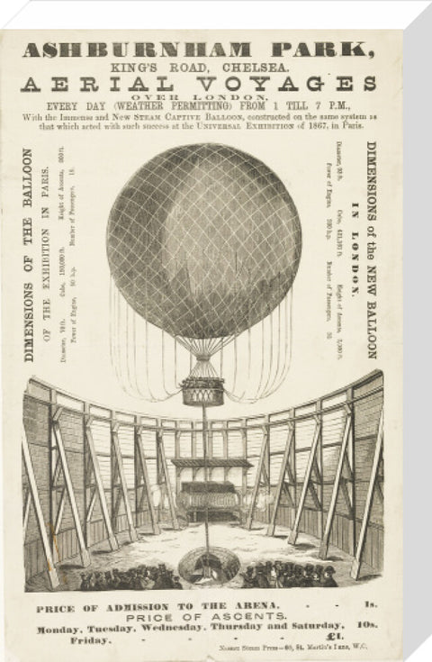 A poster advertising the 'New Steam Captive Balloon' 1868-1870