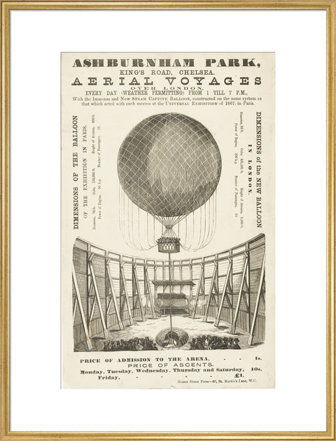 A poster advertising the 'New Steam Captive Balloon' 1868-1870