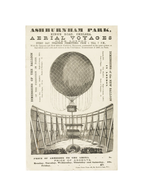 A poster advertising the 'New Steam Captive Balloon' 1868-1870