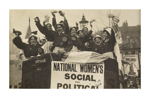 Suffragettes dressed in replica prison clothing 1908
