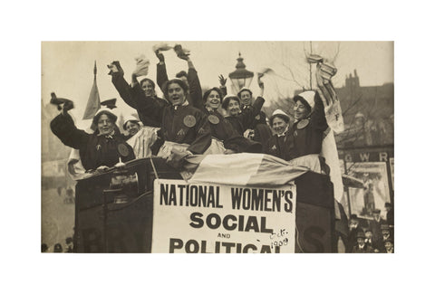 Suffragettes dressed in replica prison clothing 1908