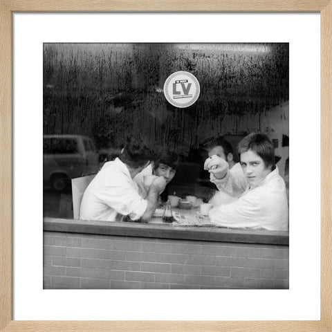 Four men in a cafe in Smithfield Market. c.1965