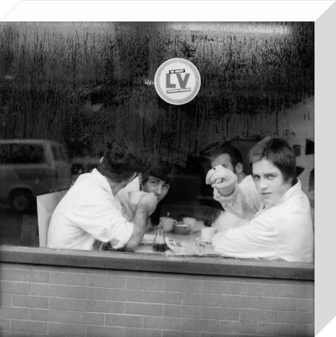 Four men in a cafe in Smithfield Market. c.1965