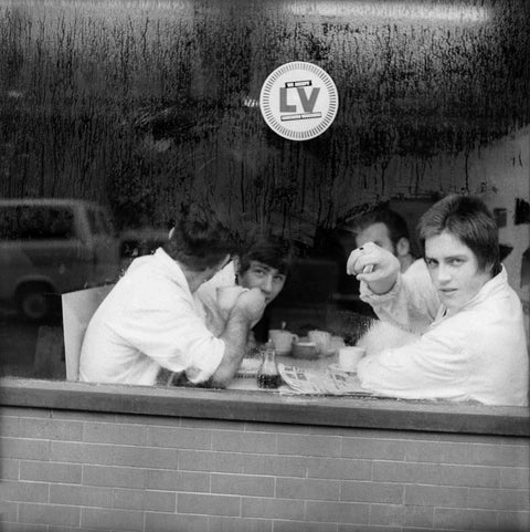 Four men in a cafe in Smithfield Market. c.1965