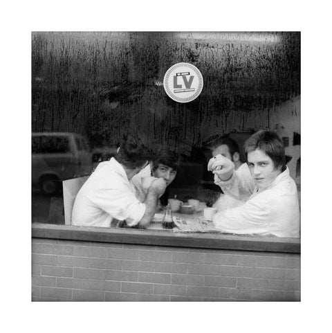 Four men in a cafe in Smithfield Market. c.1965