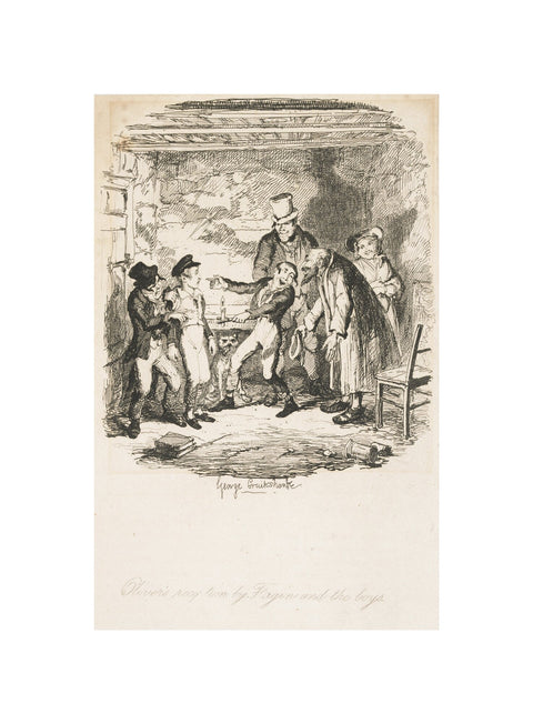 Oliver's reception by Fagin and the boys 1838