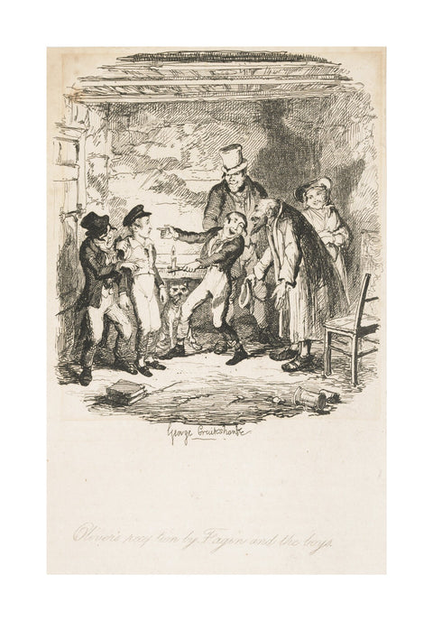 Oliver's reception by Fagin and the boys 1838