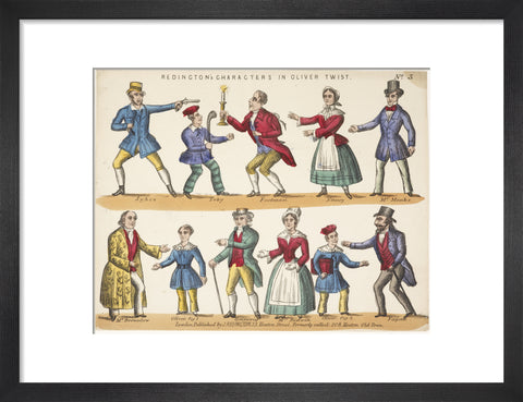 Toy theatre sheet representing key characters from Oliver Twist c.1870