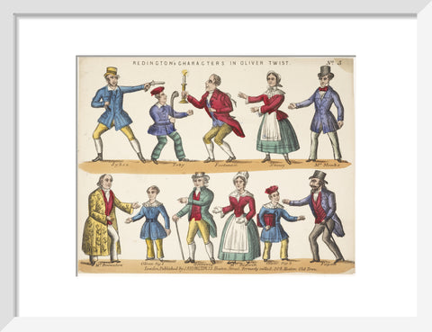Toy theatre sheet representing key characters from Oliver Twist c.1870