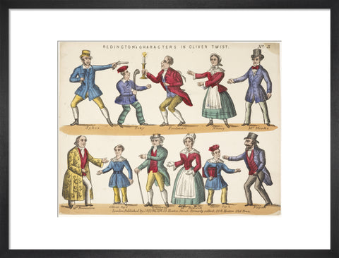 Toy theatre sheet representing key characters from Oliver Twist c.1870