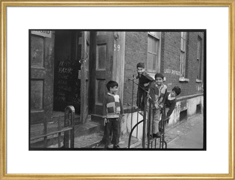 Children at the door of the Brick Lane Jamme Masjid Mosque 1976