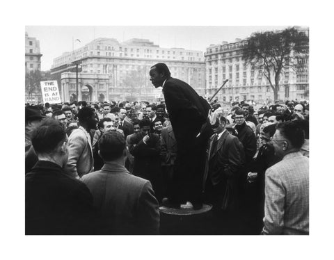 A man addressing a crowd at Speaker's Corner 1961