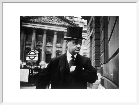 Gentleman in top hat and overcoat at Bank 1961