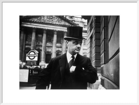Gentleman in top hat and overcoat at Bank 1961