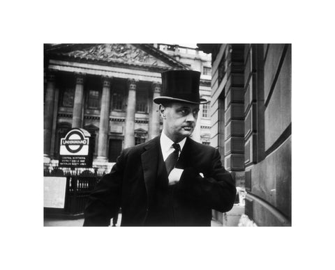Gentleman in top hat and overcoat at Bank 1961
