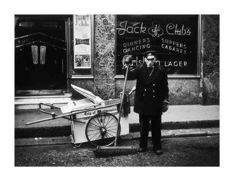 A street cleaner outside the Jack of Clubs nightclub 1961