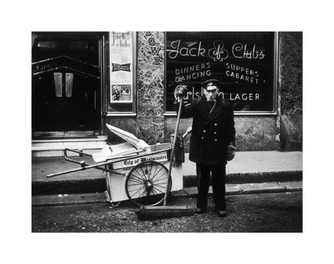 A street cleaner outside the Jack of Clubs nightclub 1961