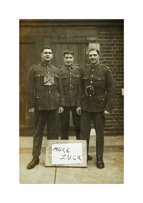 Three soldiers stand with a message of Hope c.1914