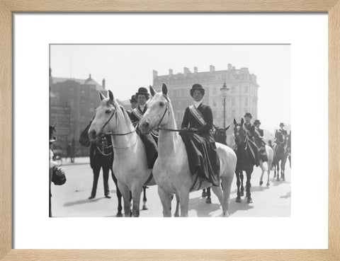 Mounted Suffragettes in a procession 1909