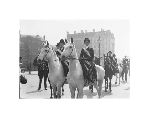 Mounted Suffragettes in a procession 1909