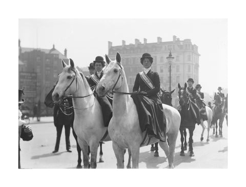 Mounted Suffragettes in a procession 1909