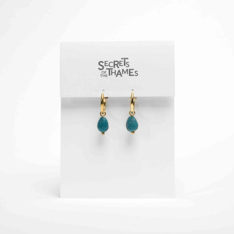 Teal Egyptian inspired beaded hoop earrings
