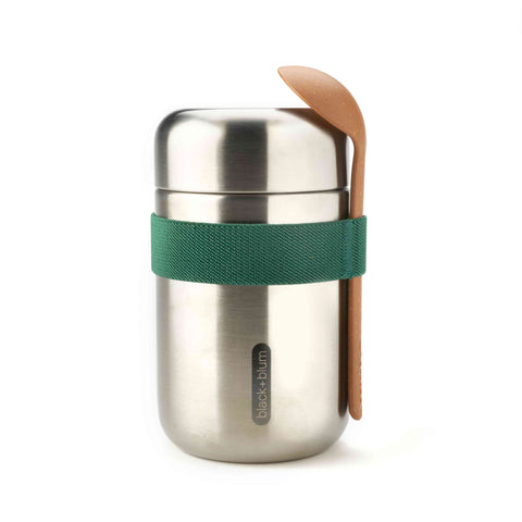 Olive stainless steel food flask with spoon, 400ml