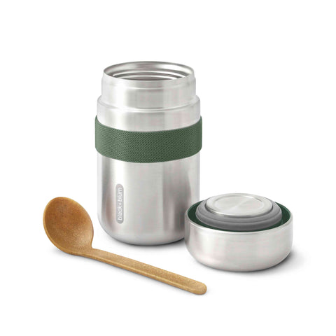 Olive stainless steel food flask with spoon, 400ml