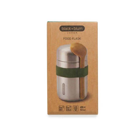 Olive stainless steel food flask with spoon, 400ml
