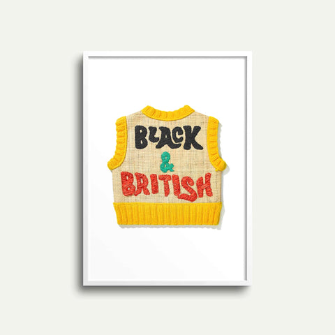 Giclee Print Black and British Raffia Vest A4