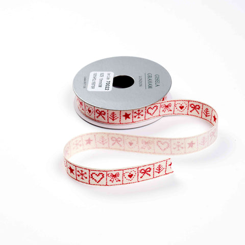 Red Green assorted colour natural ribbon with heart & bow design 15m