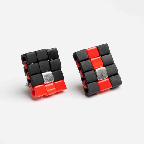 Teaa Red in Black Small Asymmetric Stud Earrings by Jo Boateng