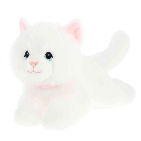 White plush cat toy with pink accents on a white background